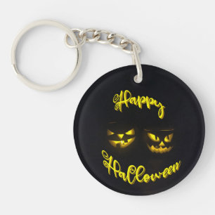 Spooky Happy Halloween eerie gele pompoenen Sleutelhanger