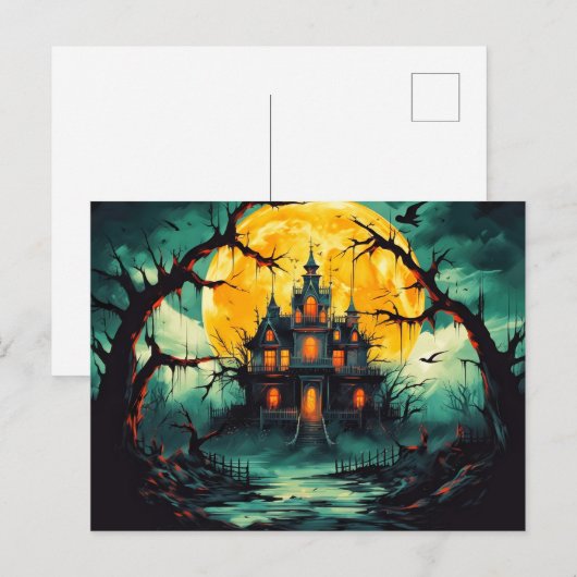 Spooky Happy Halloween Haunted House Briefkaart (Voorkant / Achterkant)