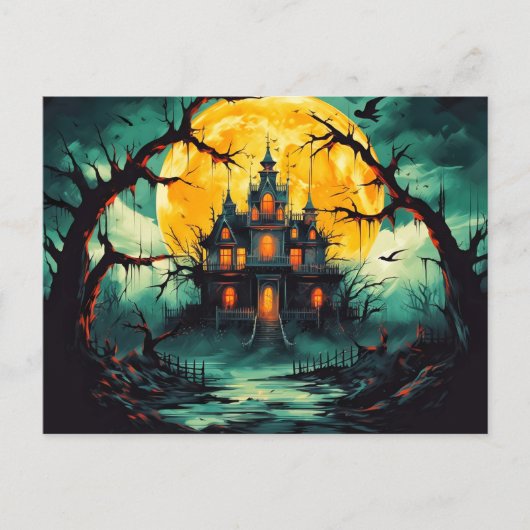 Spooky Happy Halloween Haunted House Briefkaart (Voorkant)