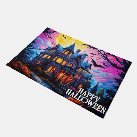 Spooky Happy Halloween Haunted House Deurmat (Schuin)