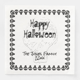 Spooky Happy Halloween Lettering   Zwart wit Servet