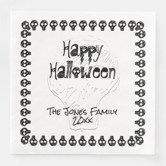 Spooky Happy Halloween Lettering | Zwart wit Servet (Voorkant)
