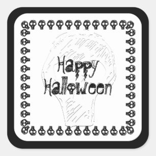 Spooky Happy Halloween Lettering   Zwart/wit Vierkante Sticker
