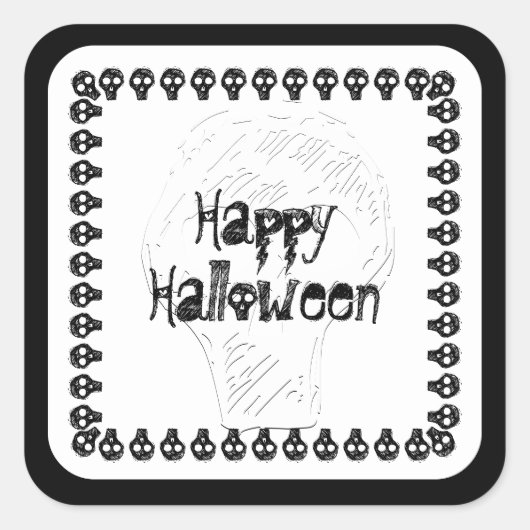 Spooky Happy Halloween Lettering | Zwart/wit Vierkante Sticker (Voorkant)