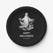 Spooky Happy Halloween met zwart-witte geest Papieren Bordje (Voorkant)