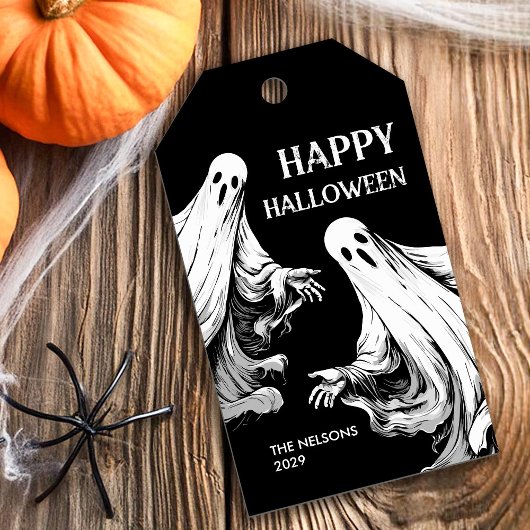 Spooky Happy Halloween Party Treat met spoken Cadeaulabel