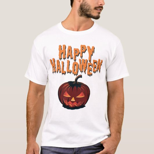 Spooky Happy Halloween Pumpkin with Dripping Text T-shirt (Voorkant)