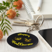 Spooky Happy Halloween text erie pumpkin face Sleutelhanger (Zijkant)