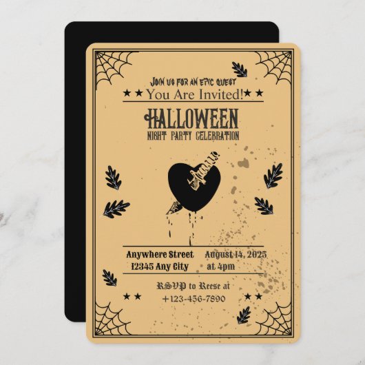 Spooky hart Halloween Party Uitnodiging (Voorkant / Achterkant)