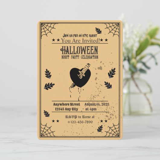 Spooky hart Halloween Party Uitnodiging (Staand voorkant)