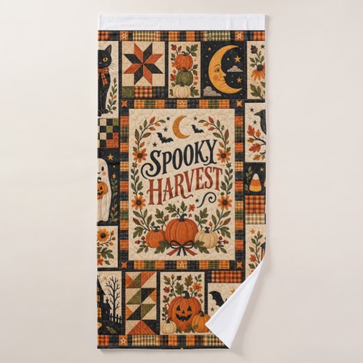 Spooky Harvest Vintage Halloween Patchwork Badhanddoek (Badhanddoek)