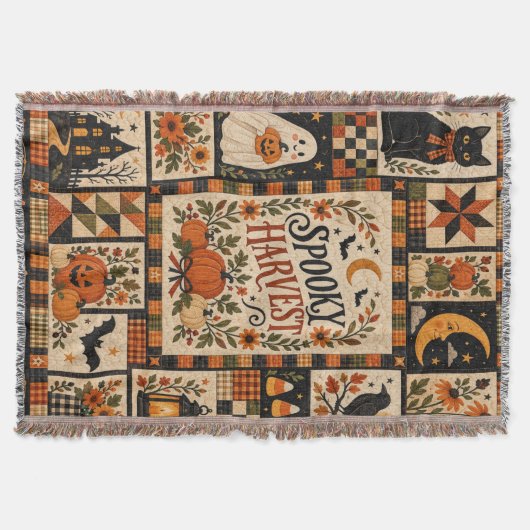Spooky Harvest Vintage Halloween Patchwork Deken (Voorkant)