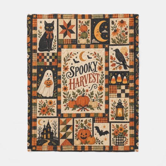 Spooky Harvest Vintage Halloween Patchwork Fleece Deken (Voorkant)