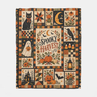 Spooky Harvest Vintage Halloween Patchwork Fleece Deken