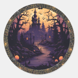 Spooky Haunted Castle Halloween ronde Sticker