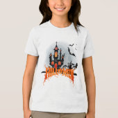 Spooky Haunted Castle Halloween Youth Bats Trick  Tri-Blend Shirt (Voorkant)