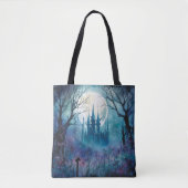 Spooky Haunted Castle Volle Maan Blauw Halloween Tote Bag (Voorkant)