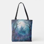 Spooky Haunted Castle Volle Maan Blauw Halloween Tote Bag (Achterkant)