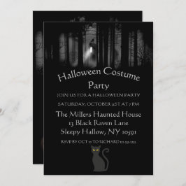 Spooky Haunted Forest Halloween Party Invitation Kaart