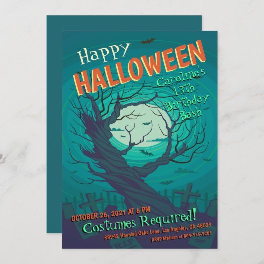 Spooky Haunted Forest Halloween Verjaardag Kaart (Voorkant / Achterkant)