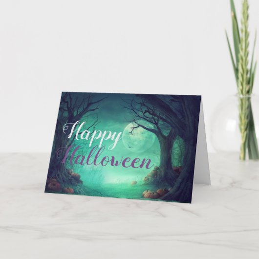 Spooky Haunted Forest Pumpkins Halloween Card Kaart (Voorkant)