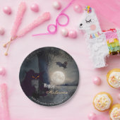 Spooky Haunted Halloween Black Cat Papieren Bordje (Feest)