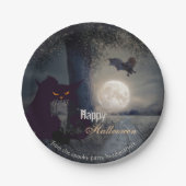 Spooky Haunted Halloween Black Cat Papieren Bordje (Voorkant)