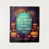Spooky Haunted Halloween gepersonaliseerde groeten Wandkleed (Voorkant)