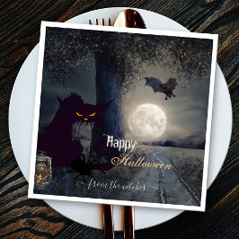 Spooky Haunted Halloween zwart kattenpapier Servet