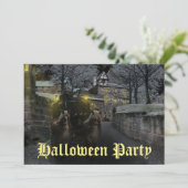 Spooky Haunted Horse Drawn Cart Halloween Party Kaart (Staand voorkant)
