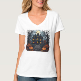 Spooky Haunted House and Pumpkin Patch Halloween  T-shirt