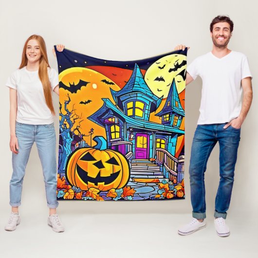 Spooky Haunted House artwork Fleece Deken (In situ)