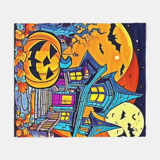 Spooky Haunted House artwork Fleece Deken (Voorkant (Horizontaal))