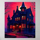 Spooky Haunted House at Dusk Design Poster (Voorkant)