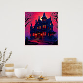 Spooky Haunted House at Dusk Design Poster (Keuken)