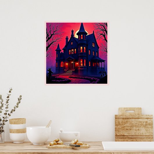 Spooky Haunted House at Dusk Design Poster (Keuken)