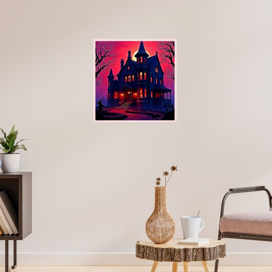 Spooky Haunted House at Dusk Design Poster (Woonkamer 3)