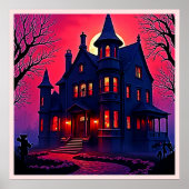 Spooky Haunted House at Dusk Design Poster (Voorkant)