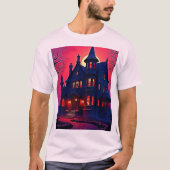 Spooky Haunted House at Dusk Design T-shirt (Voorkant)