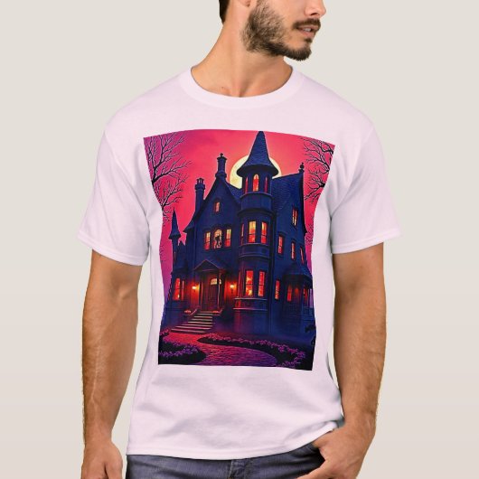 Spooky Haunted House at Dusk Design T-shirt (Voorkant)