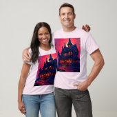 Spooky Haunted House at Dusk Design T-shirt (Unisex)