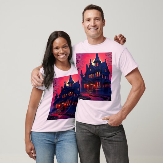 Spooky Haunted House at Dusk Design T-shirt (Unisex)