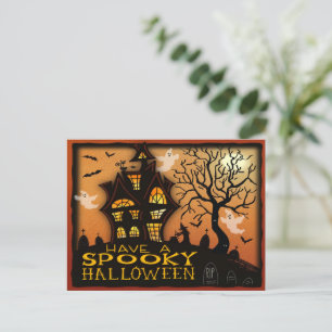 Spooky Haunted House Bats Geesten Halloween Briefkaart