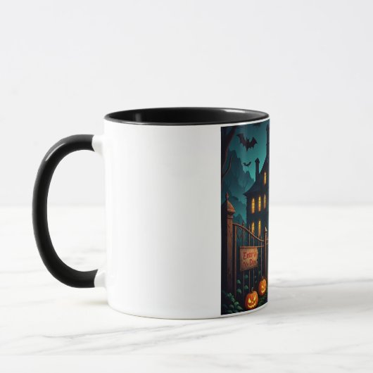 Spooky Haunted House & Bats Halloween Mug Mok (Links)