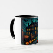 Spooky Haunted House & Bats Halloween Mug Mok (Voorkant links)