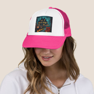 Spooky Haunted House & Bats Halloween Trucker Hat Pet
