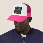 Spooky Haunted House & Bats Halloween Trucker Hat Pet (In situ)