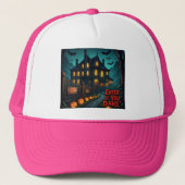 Spooky Haunted House & Bats Halloween Trucker Hat Trucker Pet (Voorkant)