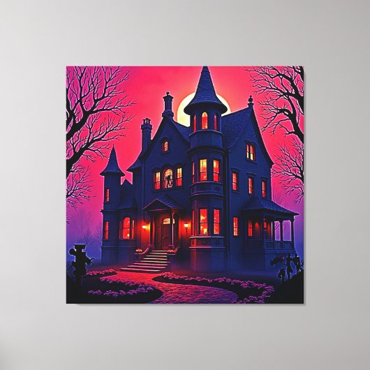 Spooky Haunted House bij Dusk Design Canvas Afdruk (Voorkant)