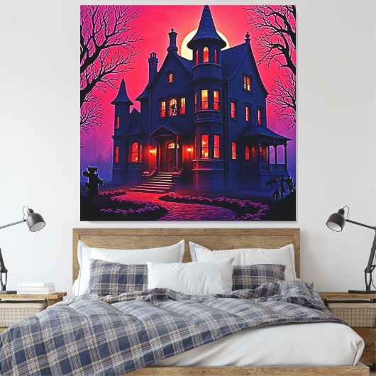 Spooky Haunted House bij Dusk Design Canvas Afdruk (Insitu (Slaapkamer))